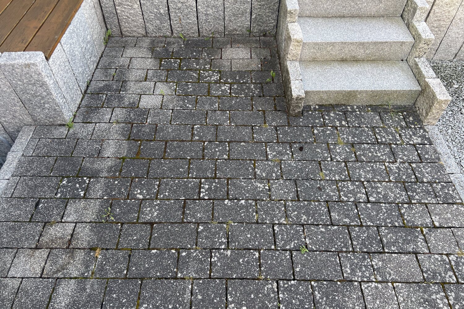 Terrasse mit Stufen vorher, verschmutzt